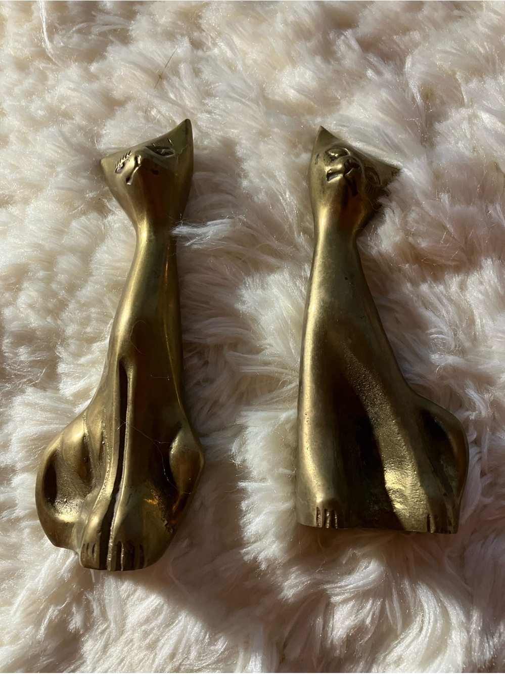 Vintage Solid Brass Mid Century Modern Long Neck Siamese Cats - Pair